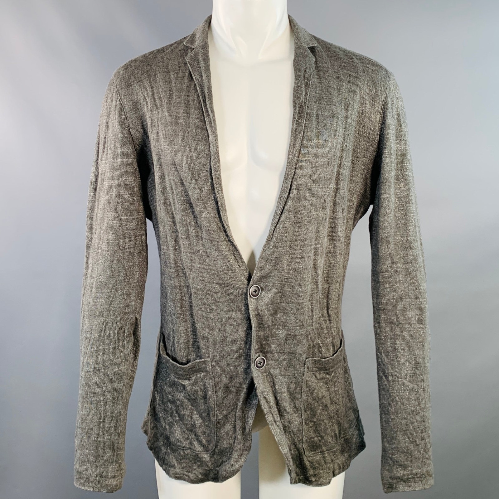 John Varvatos Size M Grey Charcoal Heather Linen Cotton Metallic Cardigan